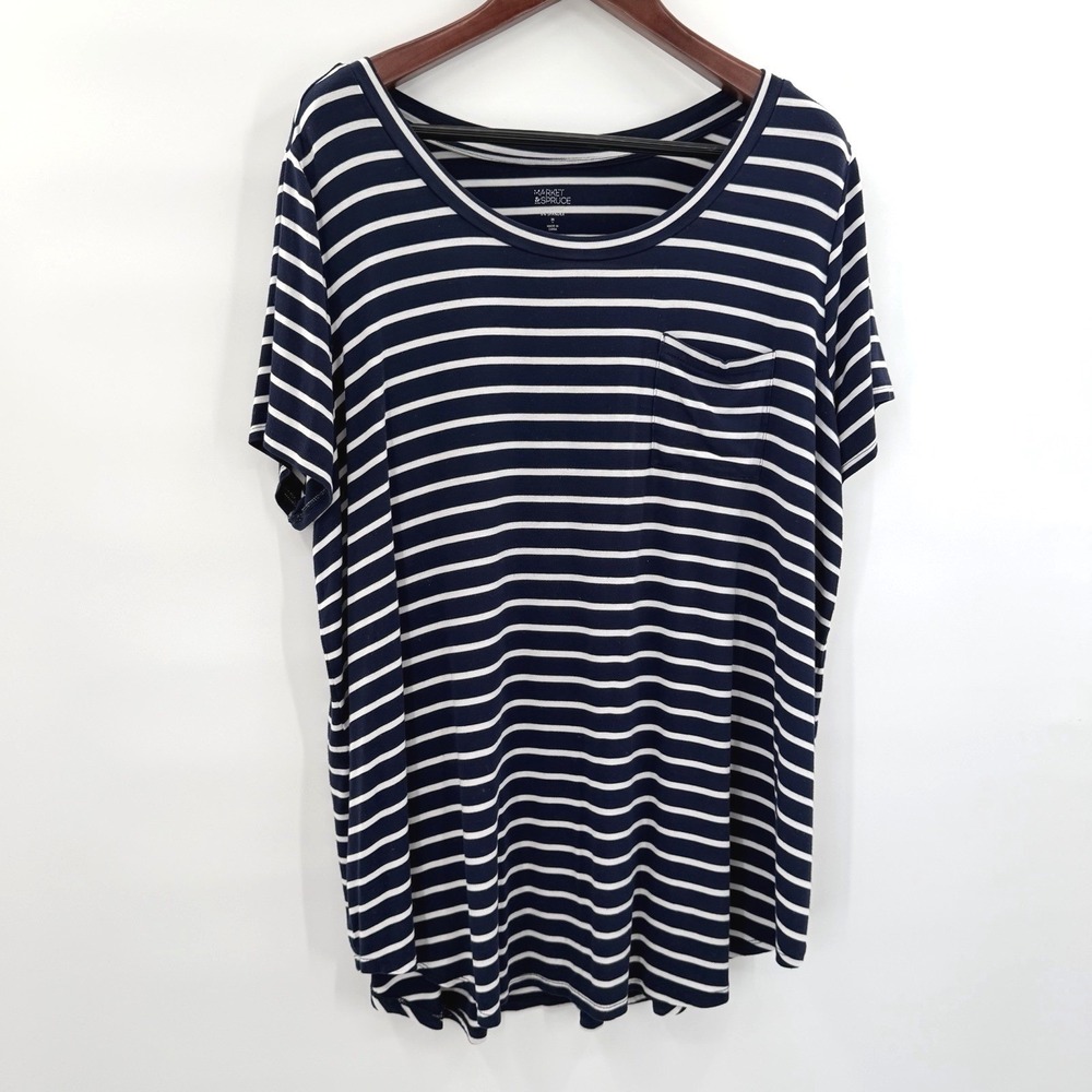 Relaxed Basic Striped T-Shirt Navy Coastal Nautical 2X Market & Spruce Plus Size